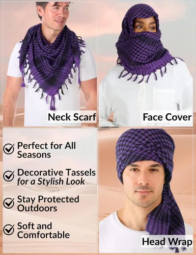 Vista 58 de LOVARZI Shemagh Cottons Arab Keffiyeh - Bufanda militar táctica para cabeza y cuello