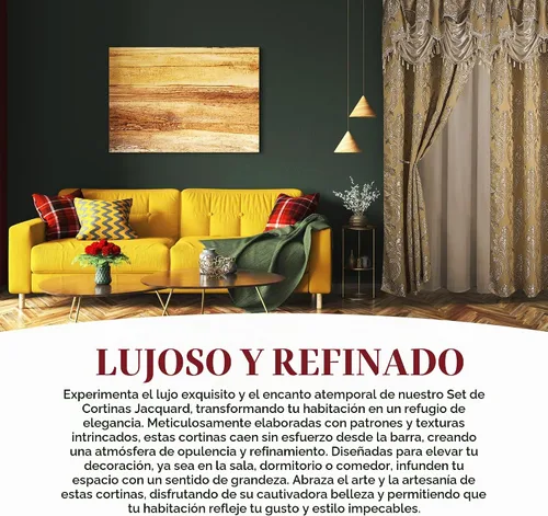 Vista 5 de Juego de cortinas tradicionales de jacquard (2 paneles) de 63 y 84 pulgadas de largo, incluye cenefa adjunta, parte trasera transparente, 2 borlas