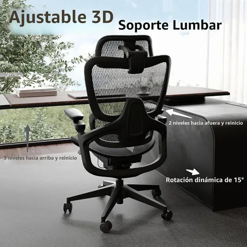 Vista 6 de Silla de oficina ergonómica, silla de computadora de malla,Silla de escritorio para el hogar Negro