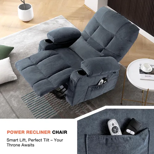 Vista 6 de MAHOMICO Silla reclinable eléctrica para personas mayores con masaje por vibración y calefacción lumbar, sofá reclinable eléctrico con bolsillo