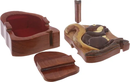 Vista 3 de Caja de rompecabezas de ardilla de madera hecha a mano Intarsia TRICK SECRET