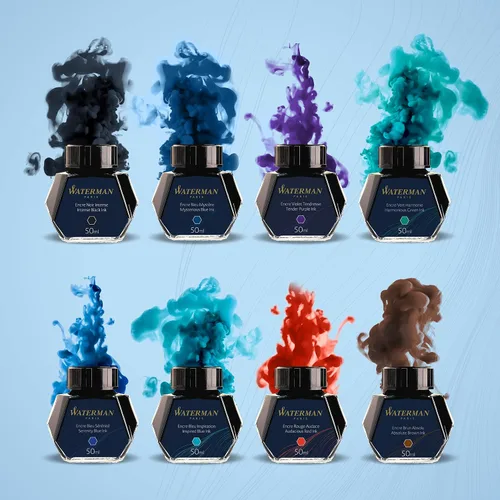 Vista 5 de Waterman Tinta para Pluma Estilográfica, Negro Intenso, Botella de 50ml, Para Plumas Estilográficas Recargables