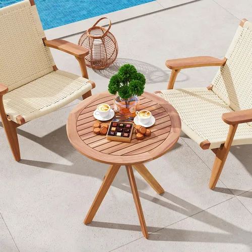 Vista 4 de Tangkula - Mesa bistró de madera de acacia de 27.5 pulgadas, mesa redonda de madera con base en X, mesa de bistró lateral de café para jardín, patio