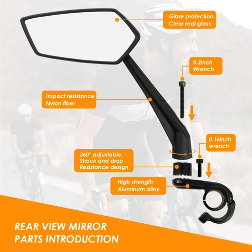 Vista 2 de Arkham Espejo de bicicleta para manillar, espejo retrovisor ajustable de bicicleta giratorio 360, espejo de bicicleta de vidrio HD a prueba