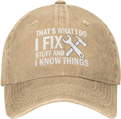 Vista 13 de Sombrero con texto en inglés "I Fix Stuff and I Know Things, para hombre, diseño de cosas geniales