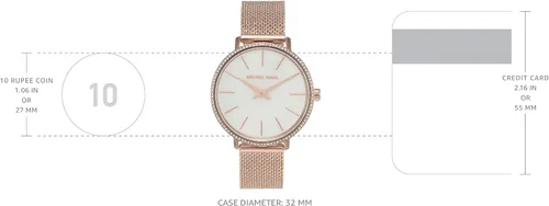 Vista 3 de Michael Kors Mini reloj Pyper de dos manos de acero inoxidable para mujer, MK4588 - Reloj de malla de acero inoxidable de dos manecillas
