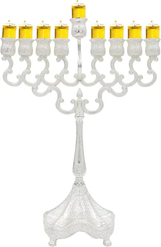 Vista 28 de Majestic Giftware Menorá de Janucá chapada en plata con diseño de cuentas (MN-HA123) Compatible con velas estándar de Janucá Calidad duradera