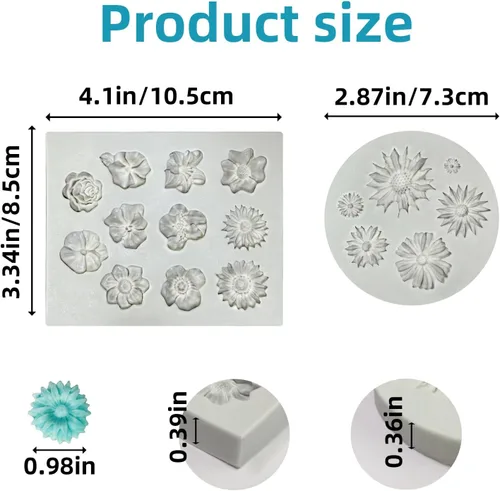Vista 7 de 2 piezas de moldes de silicona con forma de flores, moldes de silicona para fondant y pastel, moldes de arcilla polimérica con forma de flor