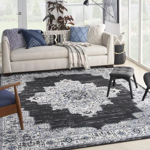 Vista 36 de Nourison Passion Alfombra marfil/negro, de 2 pies 2 pulgadas x 10 pies, fácil de limpiar, no desprende pelo, para habitación, sala, comedor, cocina