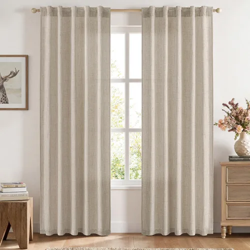 Vista 33 de MIULEE - Cortinas de lino sintético de 96 pulgadas de largo, 2 paneles, cortina semitransparente natural con pestaña trasera, bolsillo para barra