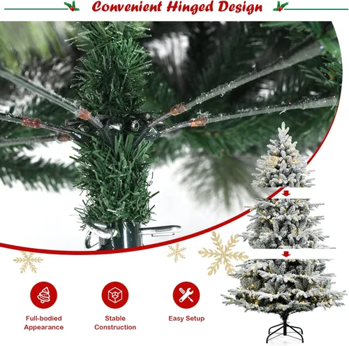 Vista 4 de GOFLAME Árbol de Navidad flocado de nieve de 4.5 pies, árbol de Navidad preiluminado con 120 luces LED y 757 puntas de polietileno y PVC, árbol