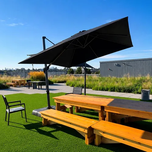 Vista 17 de PURPLE LEAF Sombrilla de patio de 8 pies para exteriores, sombrilla voladiza cuadrada de aluminio con rotación de 360 grados para jardín, terraza