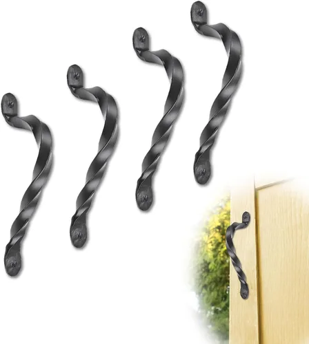Vista 12 de Tirador o manija decorativa de hierro forjado a mano de 4.5 pulgadas Serie Farmhouse Acabado negro para cofres, armarios, baúles y puertas