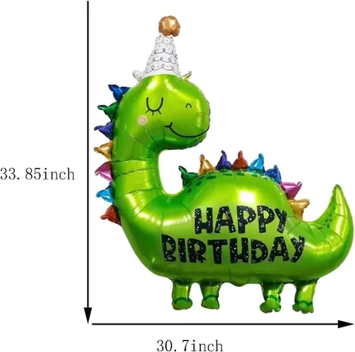 Vista 2 de 5 globos de dinosaurio de 35 pulgadas para decoración de cumpleaños para niños, globos de dinosaurio de papel de aluminio verde para Wild One Baby