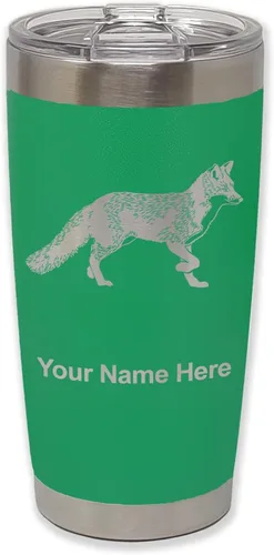Vista 18 de LaserGram Vaso aislado al vacío de 20 onzas, zorro, grabado personalizado incluido (negro)