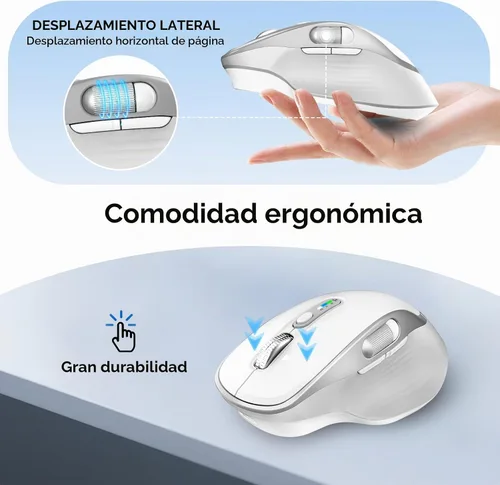 Vista 2 de Ratón inalámbrico recargable con desplazamiento lateral Bluetooth para computadora portátil, mouse programable multidispositivo, desplazamiento
