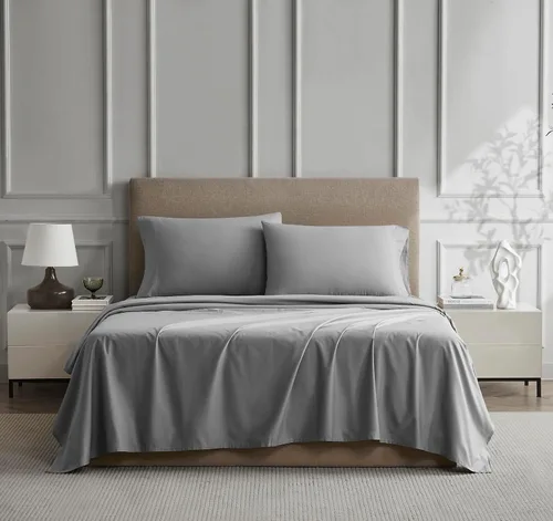 Vista 21 de Linen Closet Sábana bajera ajustable de 100% algodón solamente - Tamaño Full, azul - Tejido de percal nítido, fresco y transpirable, bolsillo
