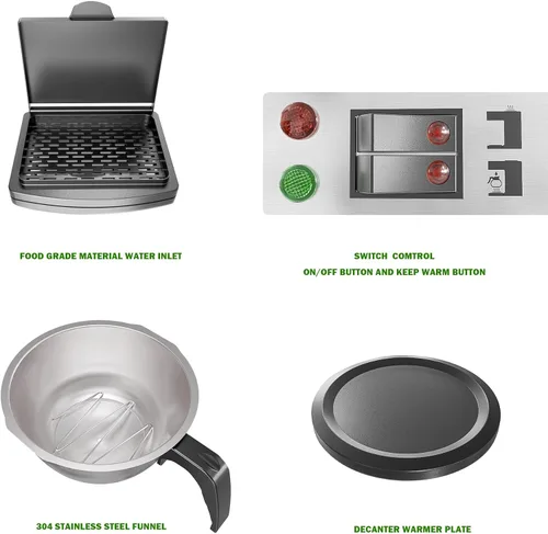 Vista 6 de NUPANT Cafetera de 12 Tazas 1.8L Cafetera Comercial de Goteo Cafetera de Café con Pico Vertidor con 2 Jarras de Vidrio y 2 Placas Calentadoras