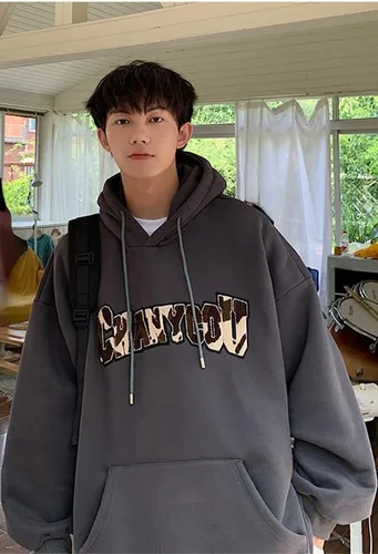 Vista 6 de Letter Print Graphic Drawstring Sweatshirt Punk Cool Hoodies for Men Trendy Emo Alt Clothes with Pockets Grunge Outfits