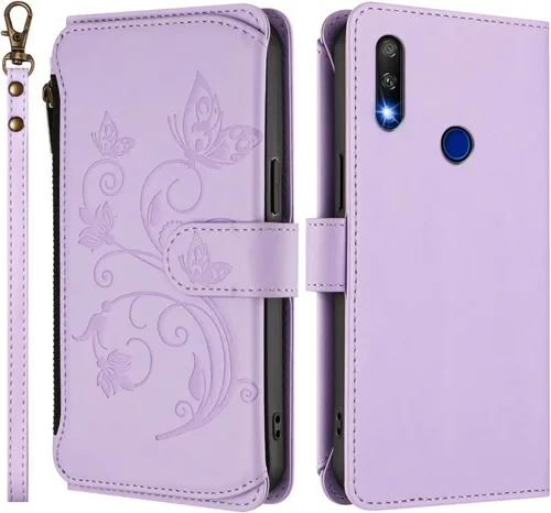Vista 11 de Funda tipo cartera para Huawei Y9 Prime 2019, mariposa de piel sintética con cierre magnético, con soporte para 5 tarjetas, funda protectora a Negro