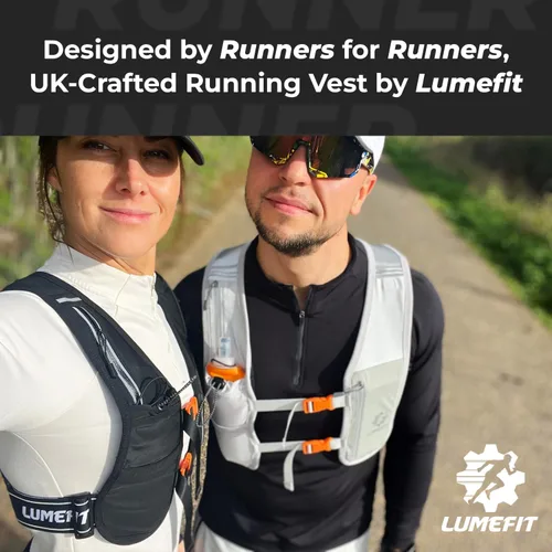 Vista 6 de LUMEFIT Chaleco para correr con soporte para teléfono, chaleco de hidratación con botella de agua, chaleco reflectante para hombres y mujeres