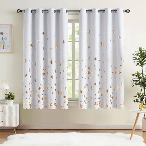 Vista 20 de Treatmentex Cortinas Blackout Completas Gold Star Negras para Dormitorio de Niños Varones, Paneles de Ventana con Acabado Metálico para Cuarto