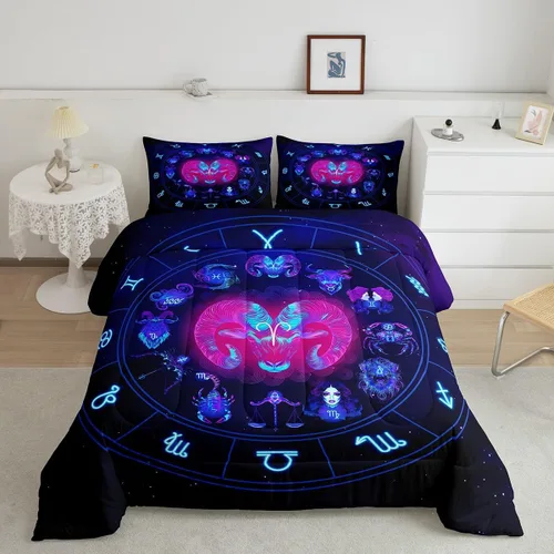 Vista 11 de Erosebridal Virgo - Juego de edredón de tamaño individual con 12 constelaciones, para niños, niñas, niños, niñas, niños, juego de edredón de galaxia