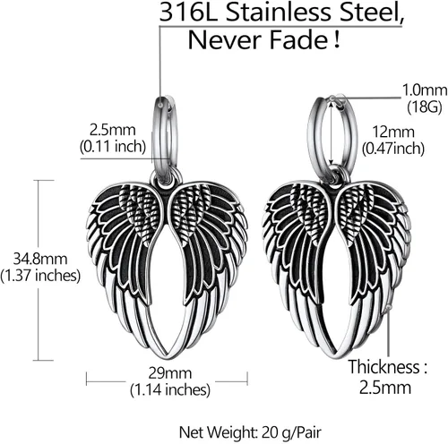 Vista 5 de Richsteel Hoop Earrings for Women Stainless SteelGoldBlack Plated SpiderDollarAngel Wings Fashion Jewelry