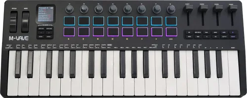 Vista 12 de M-VAVE 25 Teclas 16 Almohadillas de Batería Retroiluminadas Teclado MIDI – Creador de Ritmos Profesional y Keytar para Producción Musical de Teclado
