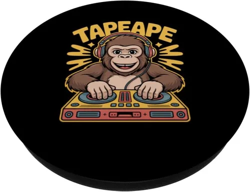 Vista 2 de TAPEAPE - Tocadiscos Dj Monkey Retro Funky Party Vibes PopSockets Adhesivo PopGrip
