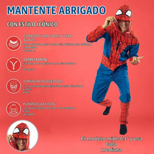 Vista 2 de Bioworld Disfraz de Spider-Man con capucha para hombre, disfraz de cosplay