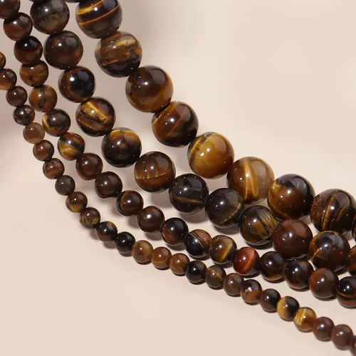 Vista 3 de Cuentas redondas sueltas de ojo de tigre natural de 0.236 pulgadas (0.236 in), poder curativo para hacer joyas, pulseras y collares