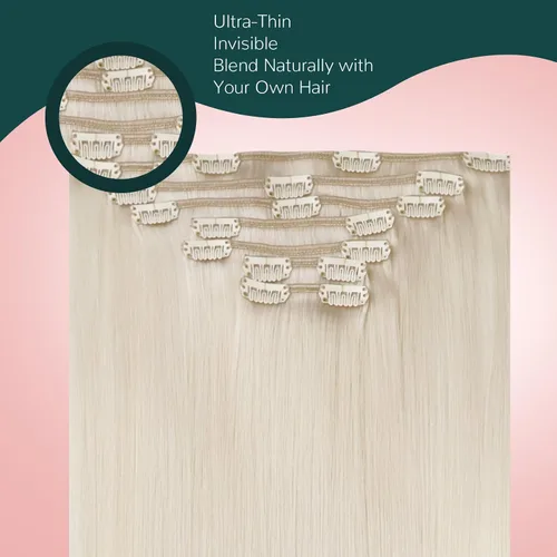 Vista 4 de Easyouth Extensiones de cabello rubio con clip, extensiones de cabello humano con clip, color rubio blanco, 7 unidades de 3.33 oz, extensiones