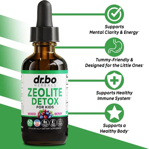Vista 2 de Zeolite Detox & Suprarrenal Focus Support – Clinoptilolita Zeolita para niños y adultos Gotas líquidas con vitaminas B12 y D – Suprarrenal orgánico