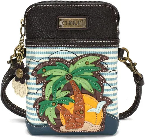 Vista 11 de CHALA Plant Life Collection - Bolso cruzado para teléfono celular, piel sintética, lona, multicolor, con correa ajustable Hongos marrones - Azul