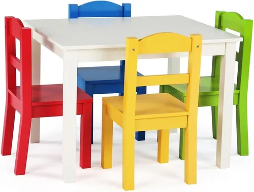 Vista 17 de Humble Crew Juego de mesa y silla para niños pequeños, muebles de actividades de madera Sturdy 5 piece playroom or bedroom desk, perfect size for