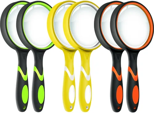Vista 11 de Leffis Paquete de 2 lupas 10X para personas mayores y niños, lupa de mano antideslizante para leer, lentes de aumento de 2.953 in para trabajo
