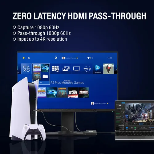 Vista 3 de KKF Tarjeta de captura de video HDMI, 4K 60 Hz USB C 3.0, tarjeta de captura para transmisión y grabación en vivo, dispositivo de captura