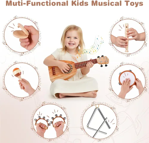 Vista 6 de Conjunto de Guitarra para Niños - Juguetes Musicales para Regalos de Cumpleaños de Niños de 2 3 Años, Juguetes Montessori para Niñas de 2 Años
