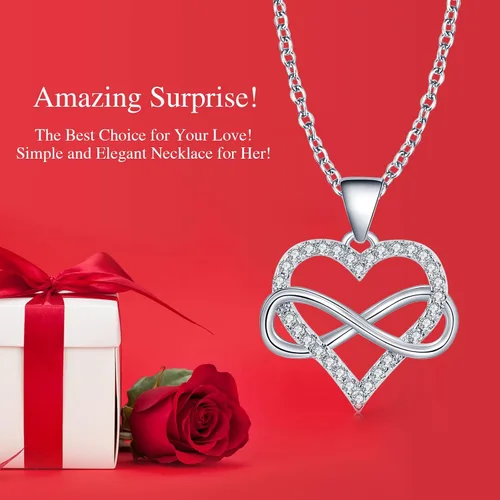 Vista 7 de Infinity Heart Necklace for Women Girls, 925 Silver and 3A+ Cubic Zirconia Jewelry Necklaces for Women, Girlfriend and Wife, Love Heart Pendant