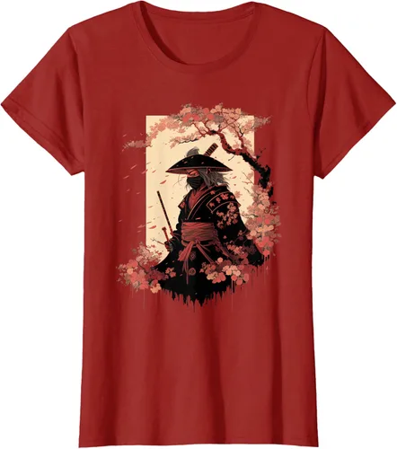 Vista 46 de Camiseta estética vintage samurái de arte japonés samurái retro cereza, Negro