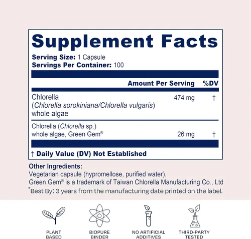 Vista 3 de Biopure Health Chlorella Growth Factor Vitalidad celular 100 porciones