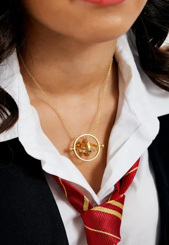 Vista 3 de Harry Potter Joyería Hermione - Collar giratorio mágico de reloj de arena de viaje en el tiempo, girador de tiempo, chapado en oro, 22 pulgadas