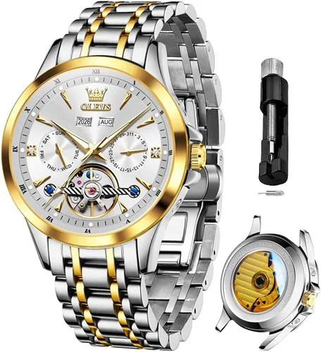Vista 14 de OLEVS Automatic Watches for Men Luxury Skeleton Multi-Function Mechanical Watch Self Winding Date Waterproof Luminous Mens Watch