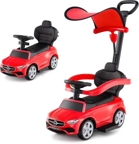 Vista 10 de Costzon Coche de empuje para niños pequeños, 3 en 1 Mercedes Benz Cochecito deslizante caminador con toldo, mango, barra de seguridad, sonido