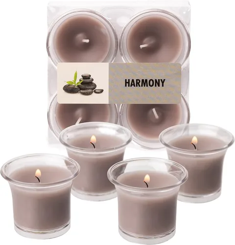 Vista 21 de HYOOLA Clear Cup Velas votivas perfumadas – Citronela – 12 horas de tiempo de combustión – Paquete de 4 – Fabricado en Europa Amarillo Citronela