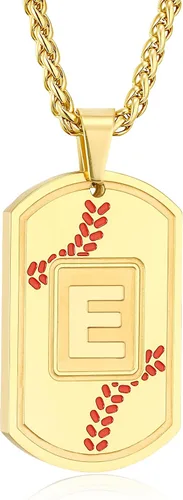 Vista 29 de Fervia Graduation Gifts - Baseball Initial Necklace for Men Dog Tag Stainless Steel Letter Pendant Sport Baseball Athletes Jewelry Christmas