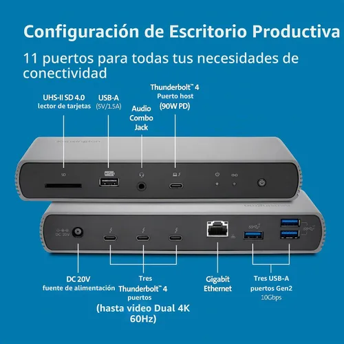 Vista 3 de Kensington Estación de acoplamiento SD5750T Thunderbolt 4 para Microsoft Surface Pro 10/9/8/7 y 13" y Surface Laptop Studio (K37899NA)