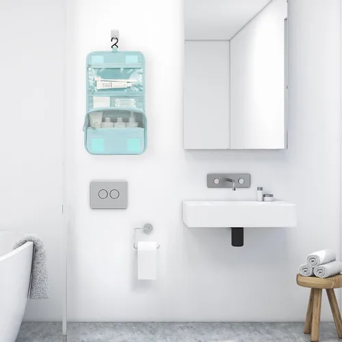 Vista 6 de Mossio Neceser colgante Organizador grande de viaje de maquillaje cosmético para hombres y mujeres con gancho resistente