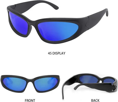 Vista 7 de knliwkm Gafas de sol deportivas envolventes plateadas Y2K futuristas ovaladas para mujeres y hombres 2022 a la moda
